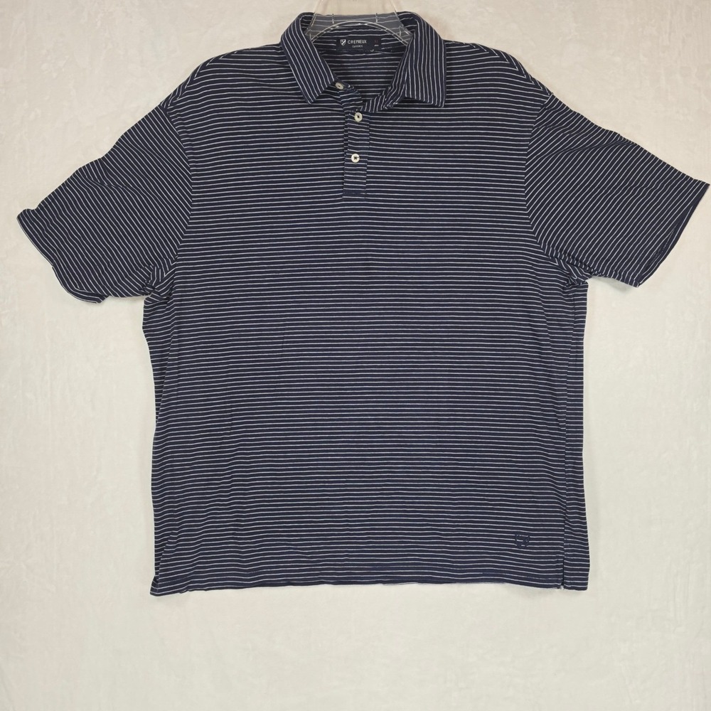Cremieux Classics Men's XL Polo Shirt Navy White Striped Cotton Stretch